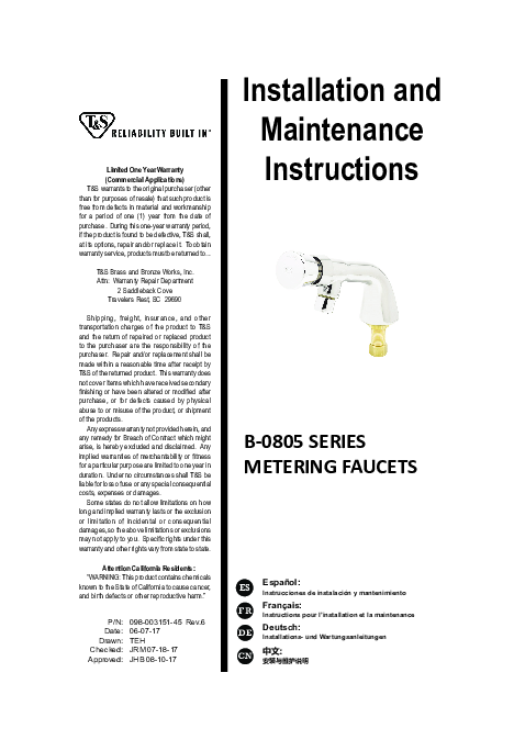 Installation And Maintenance Instructions