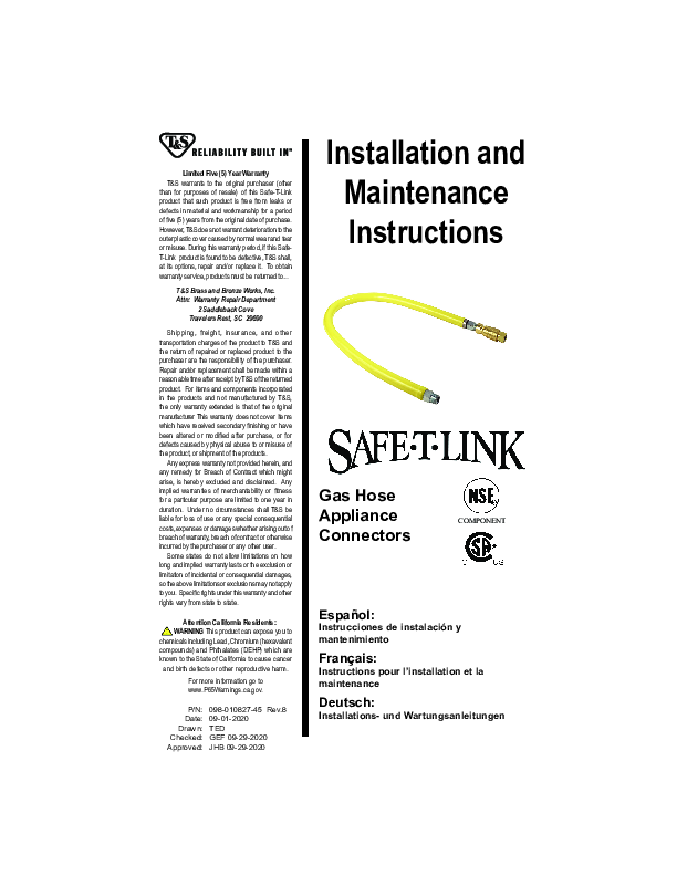 Installation And Maintenance Instructions