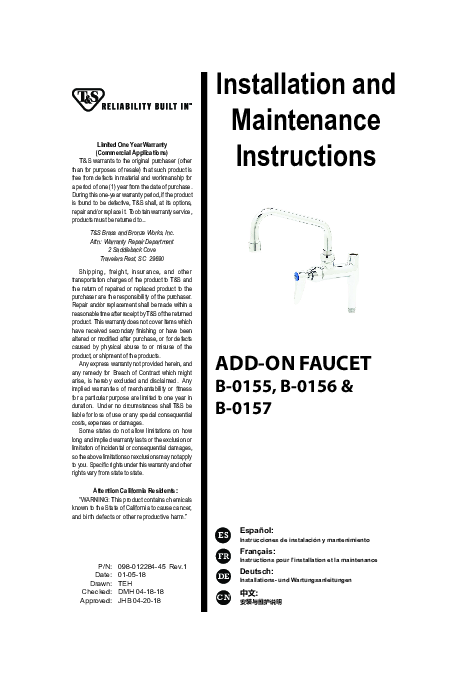 Installation And Maintenance Instructions