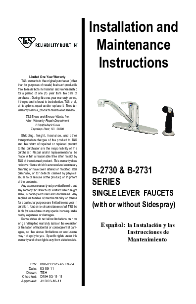 Installation And Maintenance Instructions
