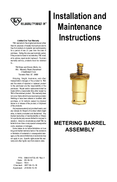 Installation And Maintenance Instructions