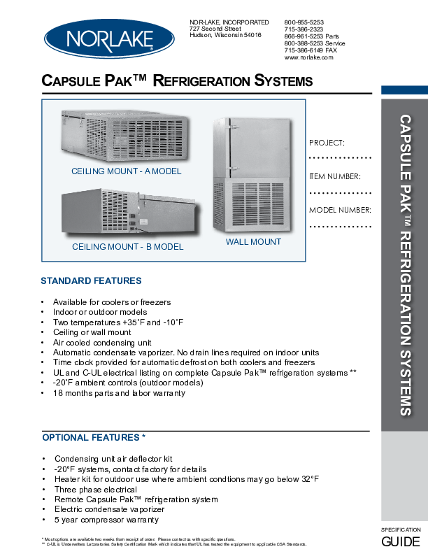 Capsule Pak Spec Sheet