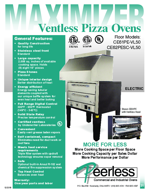 Ventless Hood Spec Sheet