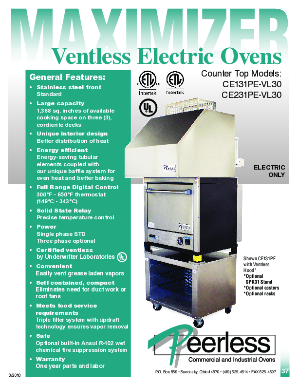 Ventless Hood Spec Sheet