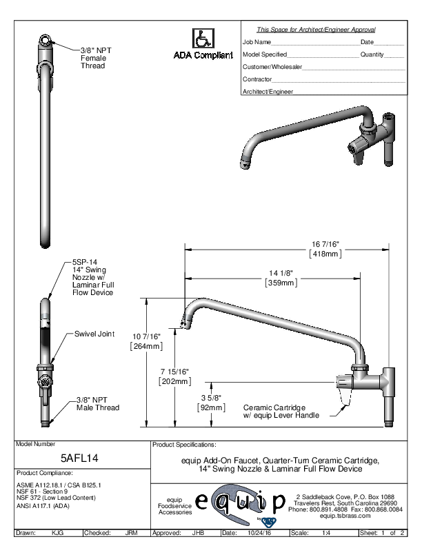 人気新品人気新品T＆S Brass 5AFL14 Faucet With Add-On For Pre-Rinse And 14-Inch  Swivel Spout By T＆S Brass キッチン