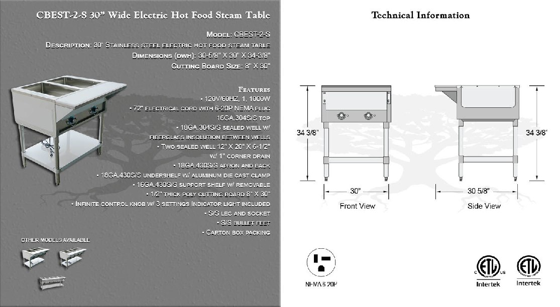 Copper Beech CBEST-2-S Hot Food Well Table Electric 30