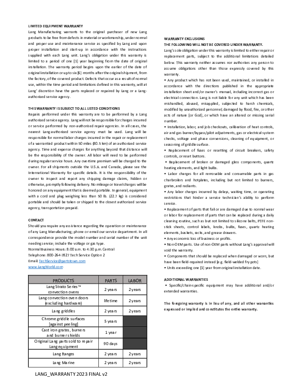 Warranty Sheet