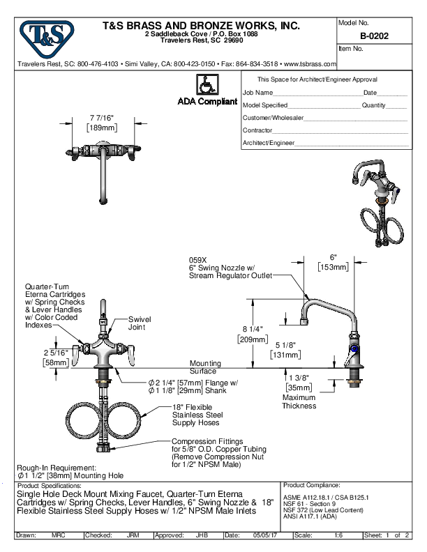 T&S Brass B-0247 Double Pantry Faucet%ｶﾝﾏ% Deck Mount%ｶﾝﾏ% 8-Inch