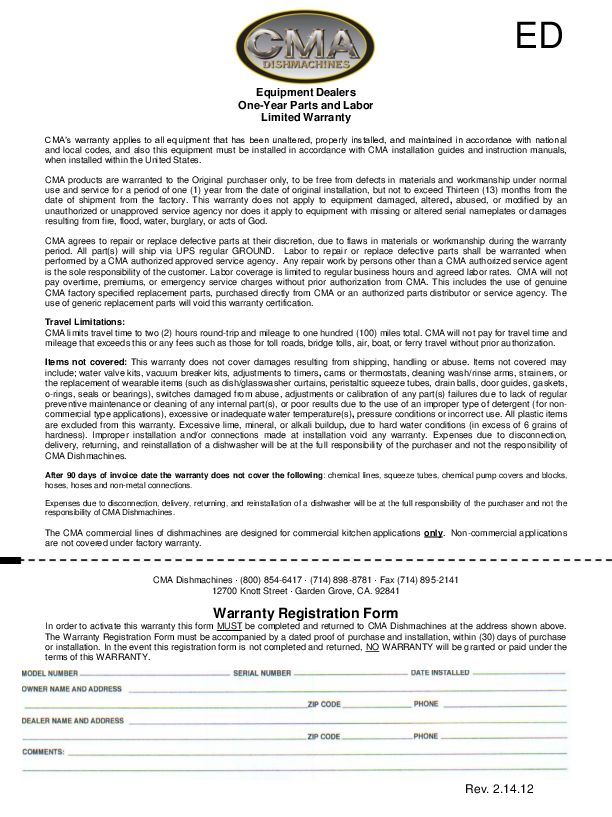 Warranty Sheet