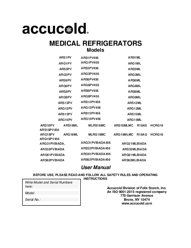 Refrigeration User Manual