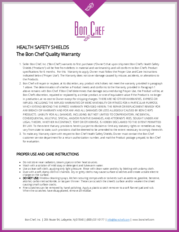 Safety Shield Warranty