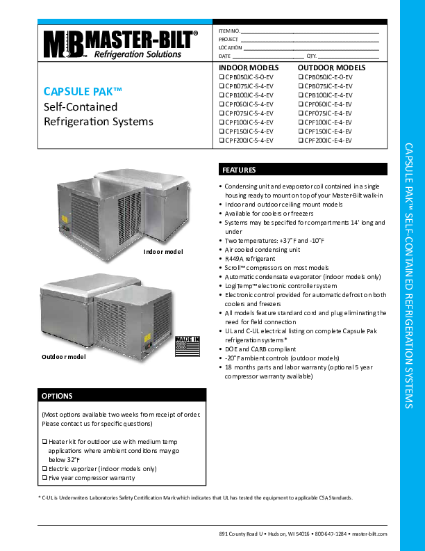 Capsule Pak Spec Sheet