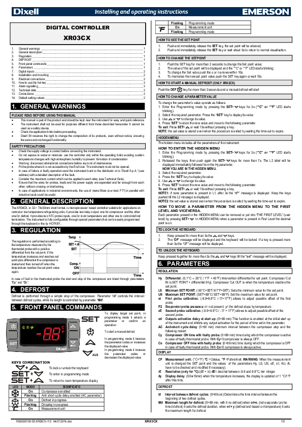 Dixell Controller Manuals - Refrigerator