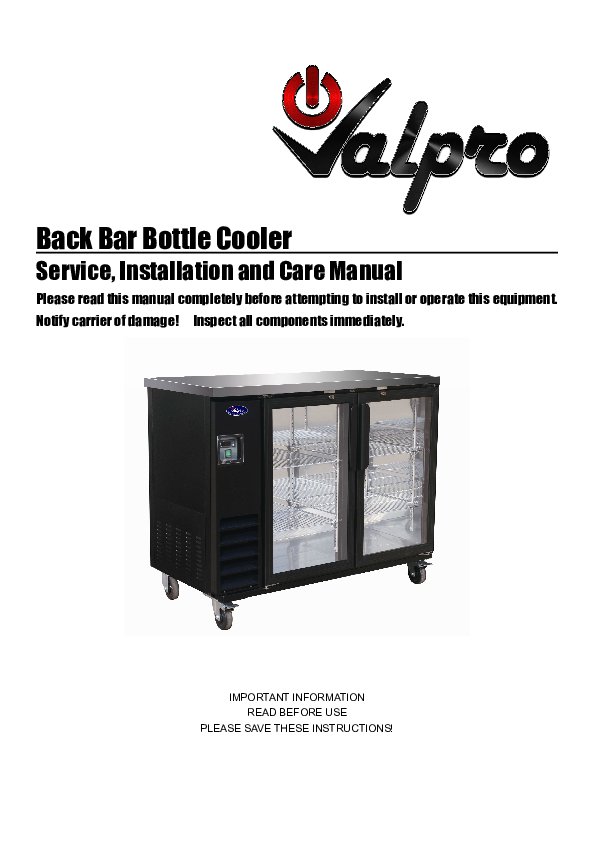 HC Manual - Valpro Back Bar Coolers