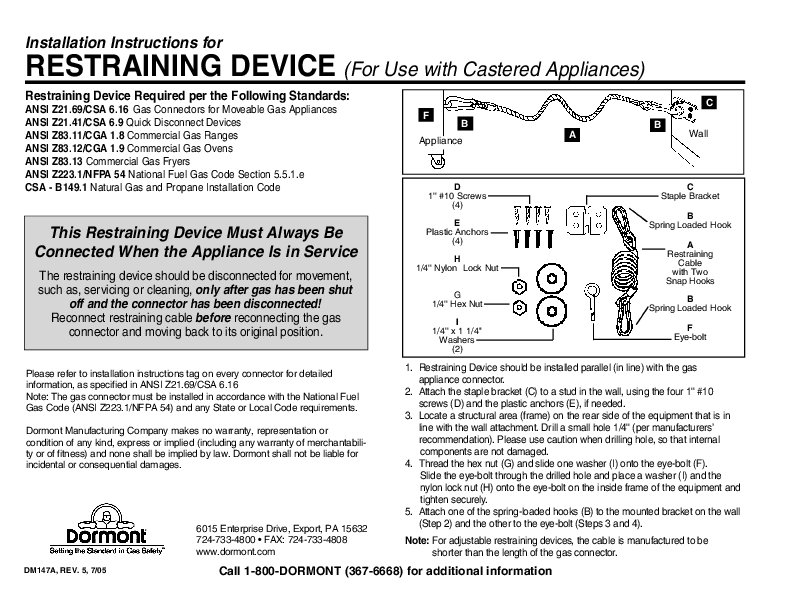 Restraining Cable Instructions