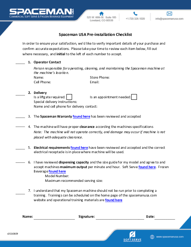 Pre-Installation Checklist