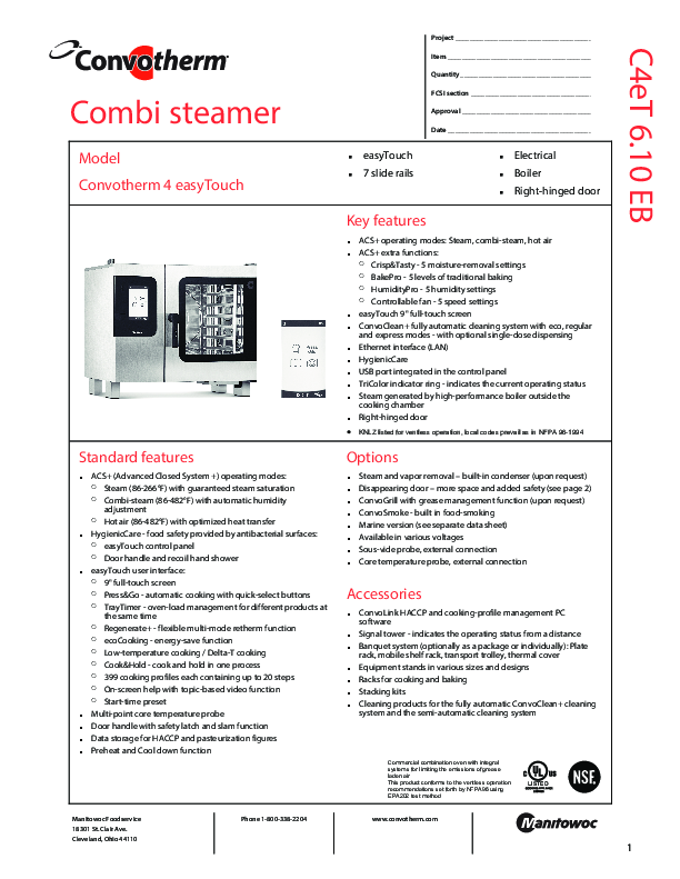 Convotherm C4 ET 10.20EB Full-Size Combi-Oven, Boiler Based, 208