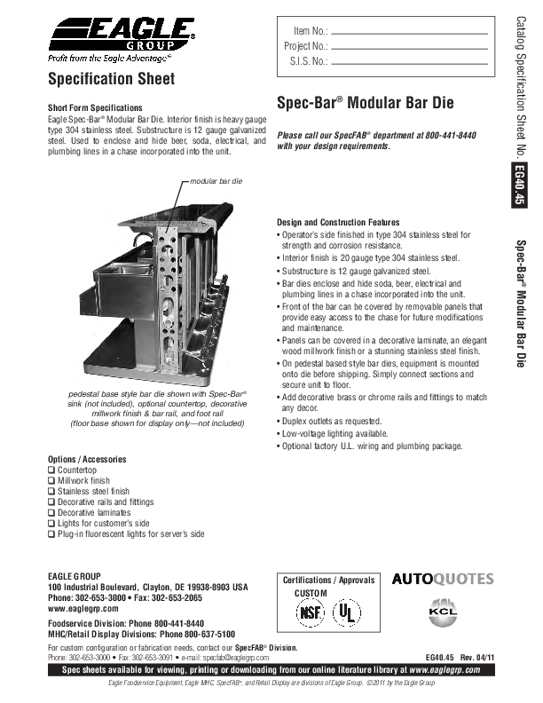 Spec-Bar® Modular Bar Die