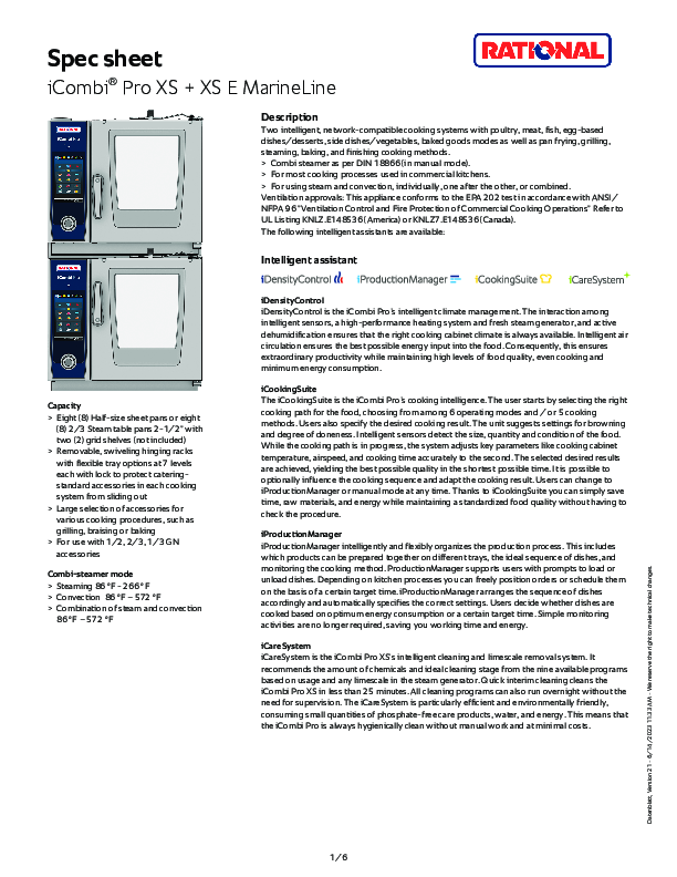 Combi-Duo Stacking Marine Line Spec Sheet